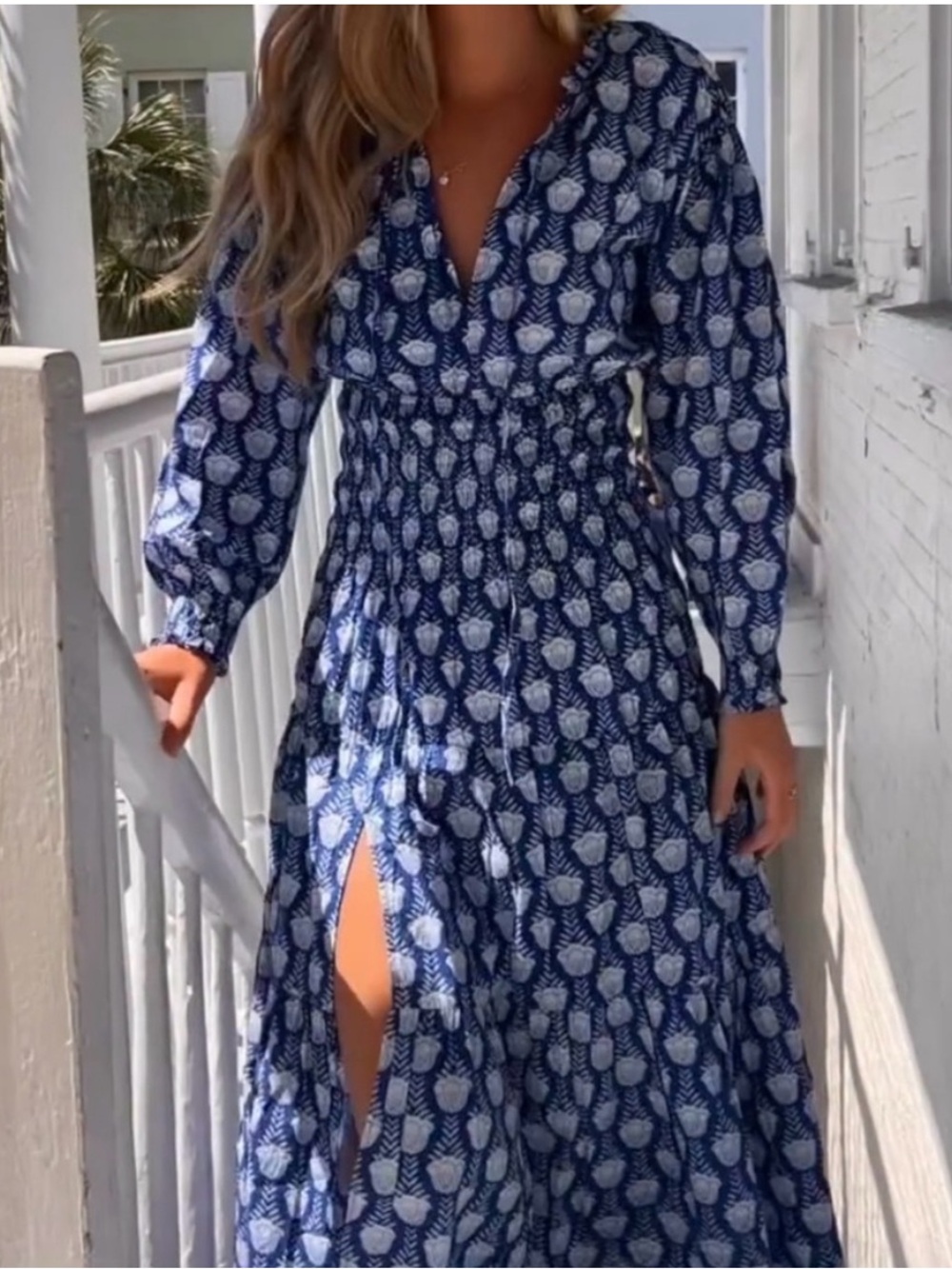 Madison Mathews block print midi dress